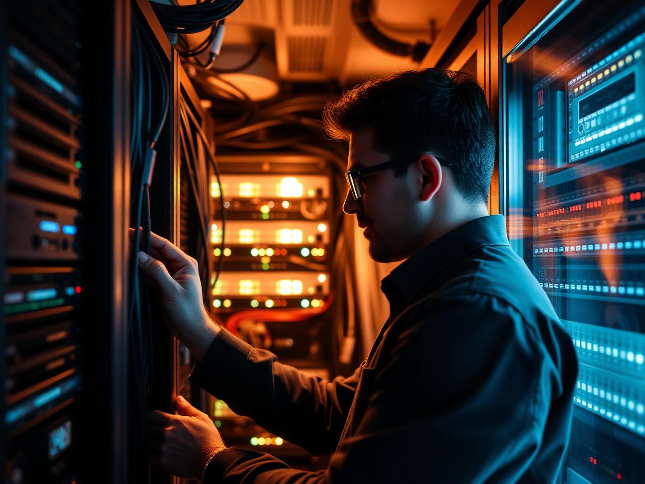 IT-technicus controleert servers in een serverruimte